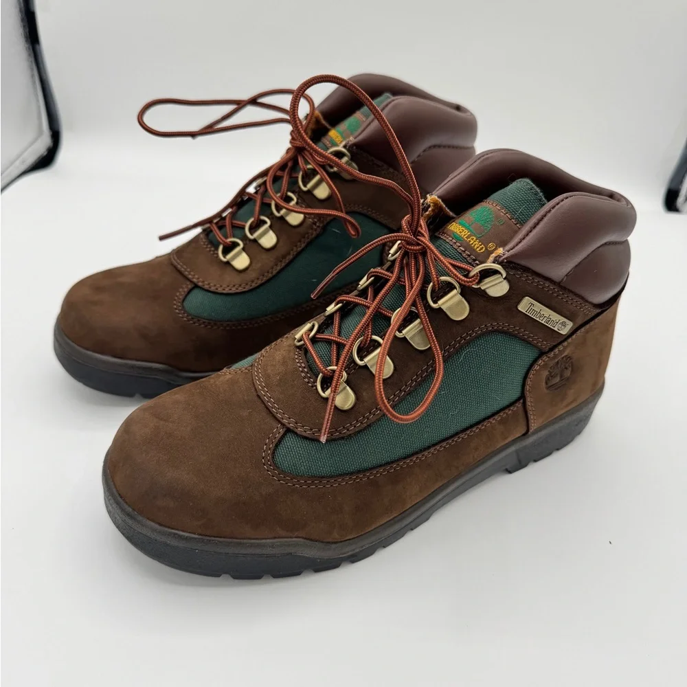 Kids Timberland Field Boots Brown Green Waterproof Hiking Boots Mens Size 5